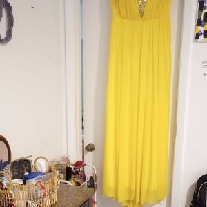 My Michelle Strapless Yellow Dress with Embellished Neckline